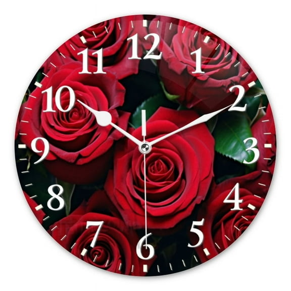 Personalized Wall Clock Non-Ticking Silent Clocks Battery Operated Round Clocks Decorative for Bathroom,Office-Bouquet Of Red Roses Fills The Frame(12inch)