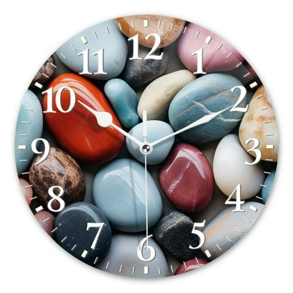 Non-Ticking Silent Wall Clocks Battery Operated Personalized Decor Clock for Living Room,Bedroom-Colorful Pebbles Of Various Shapes And Sizes Arranged(12inch)