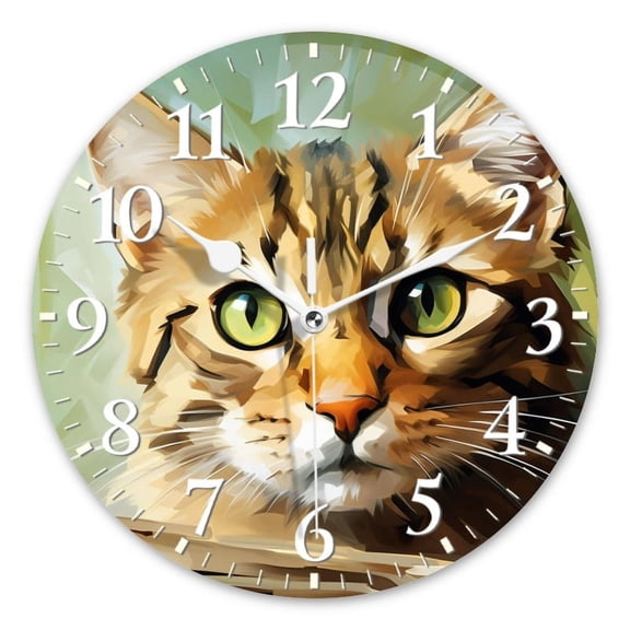Personalized Wall Clock Non-Ticking Silent Clocks Battery Operated Round Clocks Decorative for Bathroom,Office-Cute Bengal Cat With Green Eyes(12inch)