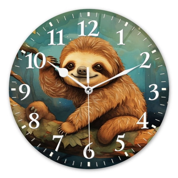 Personalized Wall Clock Non-Ticking Silent Clocks Battery Operated Round Clocks Decorative for Bathroom,Office-Cute Sloth Sitting On The Branch Of A Tree In The Jungle(10inch)