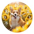 thumbnail image 1 of Personalized Wall Clock Non-Ticking Silent Clocks Battery Operated Round Clocks Decorative for Bathroom,Office-Happy Corgi Dog Standing In The Sunflower Field(10inch), 1 of 4