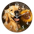 thumbnail image 1 of Decorative Round Wall Clocks Non-Ticking Silent Battery Operated Clocks with Photo for Bedroom,Living Room-Happy Golden Retriever Dog Holding Sunflower In Mouth(14inch), 1 of 4