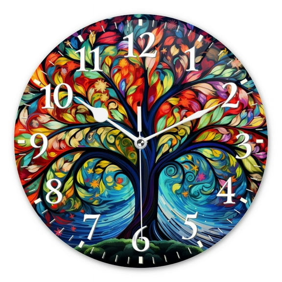 Personalized Wall Clock Non-Ticking Silent Clocks Battery Operated Round Clocks Decorative for Bathroom,Office-Intricate Tree Of Life With Vibrant Swirling Leaves(12inch)