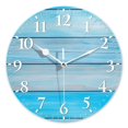 thumbnail image 1 of Personalized Wall Clock Non-Ticking Silent Clocks Battery Operated Round Clocks Decorative for Bathroom,Office-Light Blue Wooden Background With Horizontal Planks Of Wood(12inch), 1 of 4