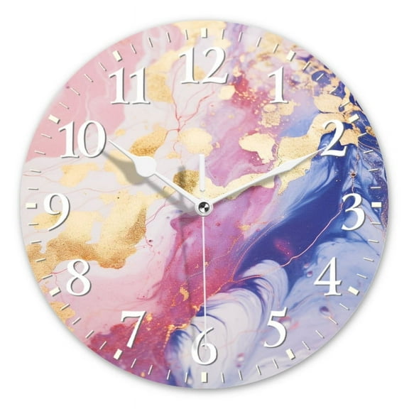 Personalized Wall Clock Non-Ticking Silent Clocks Battery Operated Round Clocks Decorative for Bathroom,Office-Marble Pink Ink Colors Exquisite(14inch)