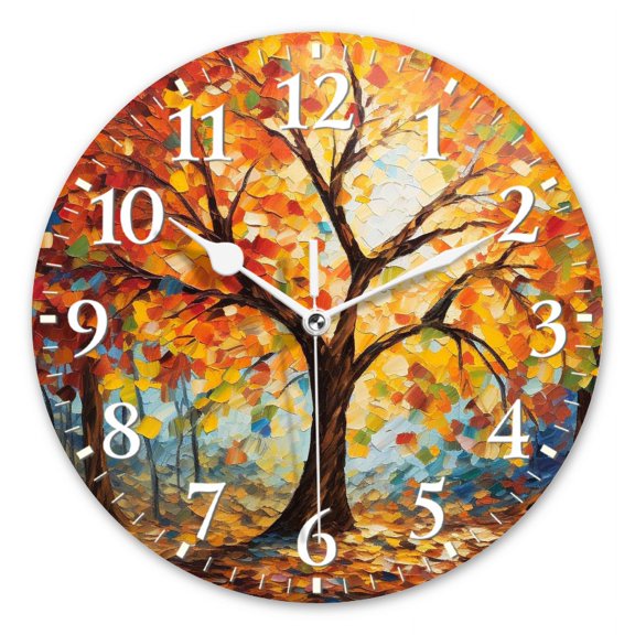 Personalized Wall Clock Non-Ticking Silent Clocks Battery Operated Round Clocks Decorative for Bathroom,Office-Oil Painting Of Autumn Trees With Vibrant Orange(12inch)