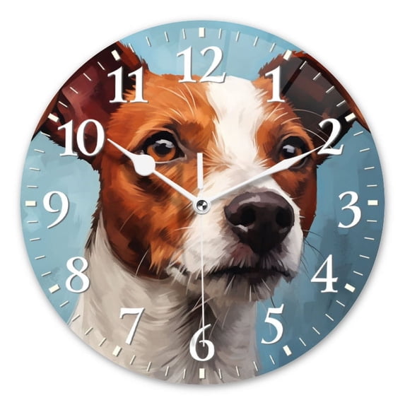 Personalized Wall Clock Non-Ticking Silent Clocks Battery Operated Round Clocks Decorative for Bathroom,Office-Oil Painting Of The Head Shot Of Jack Russell Terrier(10inch)