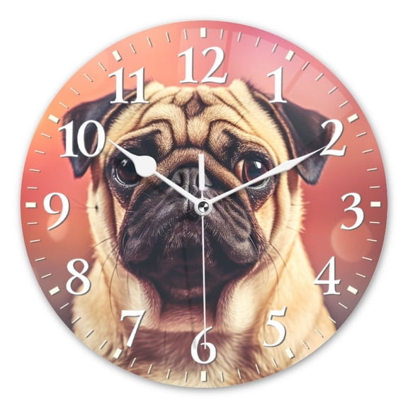 Personalized Wall Clock Non-Ticking Silent Clocks Battery Operated Round Clocks Decorative for Bathroom,Office-Portrait Of Cute Pug Dog With Funny Face(14inch)