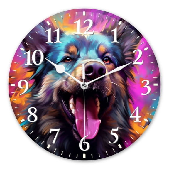 Personalized Wall Clock Non-Ticking Silent Clocks Battery Operated Round Clocks Decorative for Bathroom,Office-Smiling Dog In The Style Of Dynamic Action(14inch)