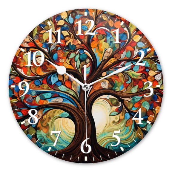 Personalized Wall Clock Non-Ticking Silent Clocks Battery Operated Round Clocks Decorative for Bathroom,Office-Tree Of Life With Many Leaves And Swirls(12inch)