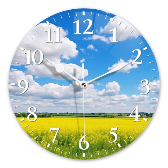 Personalized Wall Clock Non-Ticking Silent Clocks Battery Operated Round Clocks Decorative for Bathroom,Office-Vast Field Of Rapeseed Flowers Under The Blue Sky(12inch)