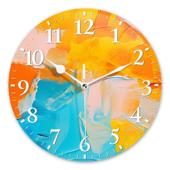 Personalized Wall Clock Non-Ticking Silent Clocks Battery Operated Round Clocks Decorative for Bathroom,Office-Blue And Yellow Oil Painting(12inch)