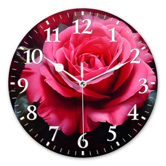 Personalized Wall Clock Non-Ticking Silent Clocks Battery Operated Round Clocks Decorative for Bathroom,Office-Rose With Red Petals(12inch)