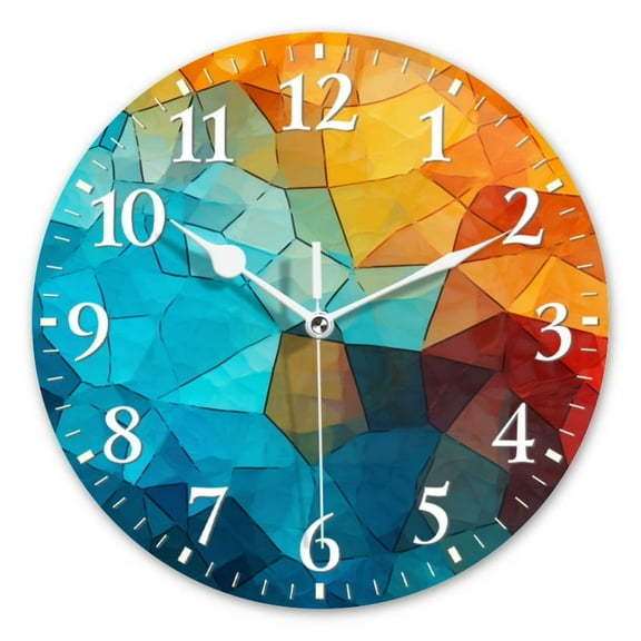 Decorative Round Wall Clocks Non-Ticking Silent Battery Operated Clocks with Photo for Bedroom,Living Room-Abstract Background With Geometric Shapes In Blue And Red Colors(10inch)
