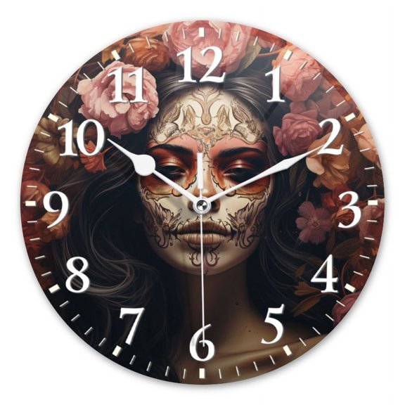 Non-Ticking Silent Wall Clocks Battery Operated Personalized Decor Clock for Living Room,Bedroom-Beautiful Woman With Long Hair And Flowers(10inch)