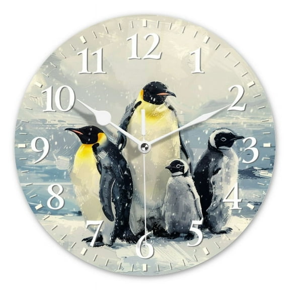 Non-Ticking Silent Wall Clocks Battery Operated Personalized Decor Clock for Living Room,Bedroom-Emperor Penguins Family Standing On Ice Floe(10inch)