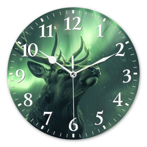 Non-Ticking Silent Wall Clocks Battery Operated Personalized Decor Clock for Living Room,Bedroom-Majestic Deer With Antlers Looking Up At The Sky(10inch)