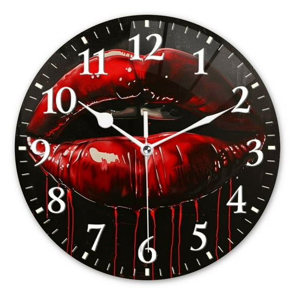 Non-Ticking Silent Wall Clocks Battery Operated Personalized Decor Clock for Living Room,Bedroom-Painting Of Glossy Red Lips Dripping With Thick Paint(10inch)