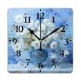 thumbnail image 1 of Square Wall Clock,White Flowers In Vase Against Blue BackgSquare,Silent Non-Ticking Wall Clock Decor for Home Office Kitchen Living Room Bedroom(10inch), 1 of 4