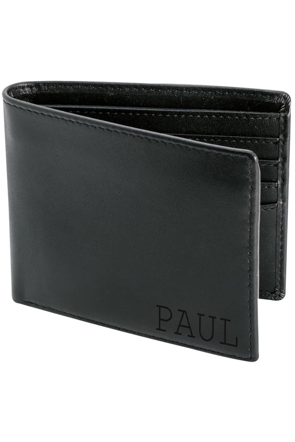 Personalized Wallet For Men  Custom Engraved Leather Rfid Blocking Bifold 2 Id Windows 8 Card Slots Gift Him Black