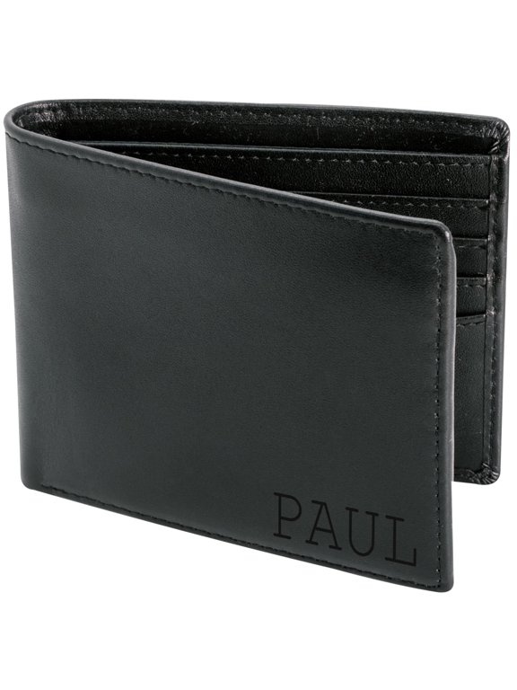 Personalized Wallet For Men Custom Engraved Leather Rfid Blocking Bifold 2 Id Windows 8 Card Slots Gift Him Black