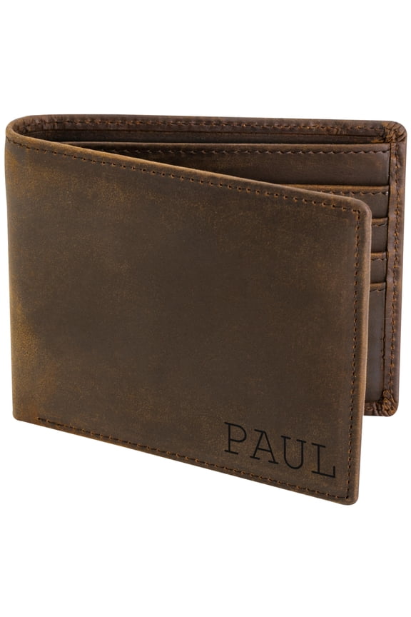 Personalized Wallet For Men  Custom Engraved Leather Rfid Blocking Bifold 2 Id Windows 8 Card Slots Gift Him Brown