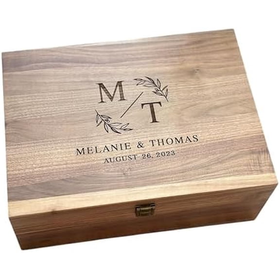 Personalized Walnut Wood Wedding Keepsake Box, Custom Engraved Memory Box for Couples, Birthday Gift, Engagement Gift, Bridal Shower Gifts Anniversary Engagement Wedding Gifts for Couples Newlyweds