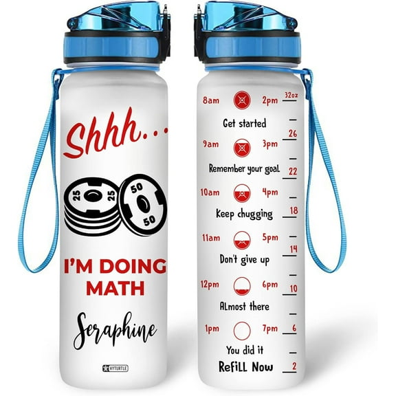Personalized Water Bottle For Fitness Lover - Birthday- Shhh I'm Doing Math Custom Name 32 Oz Liter Motivational Water Bottle- Gym Water Bottle Gifts For Women, Her, Wife
