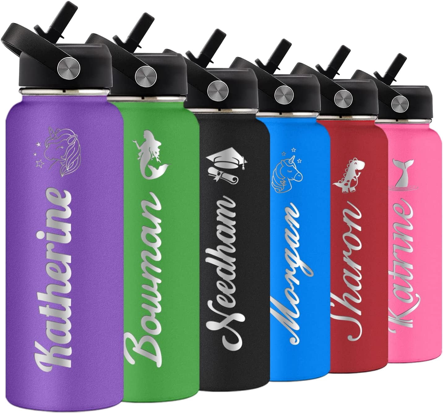 Personalized Water Bottle With Straw Lid For School, Custom Engraved ...