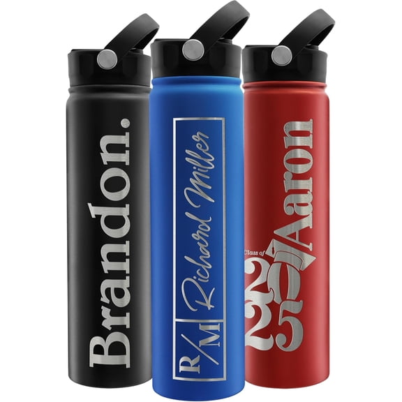 Personalized Water Bottle w Straw Lid Double Wall Insulated | 24 oz - 12 Font - Royal Blue | 9 Color Custom Water Bottle w Name and Text, BPA Free - Non Sweat - Vacuum Insulated