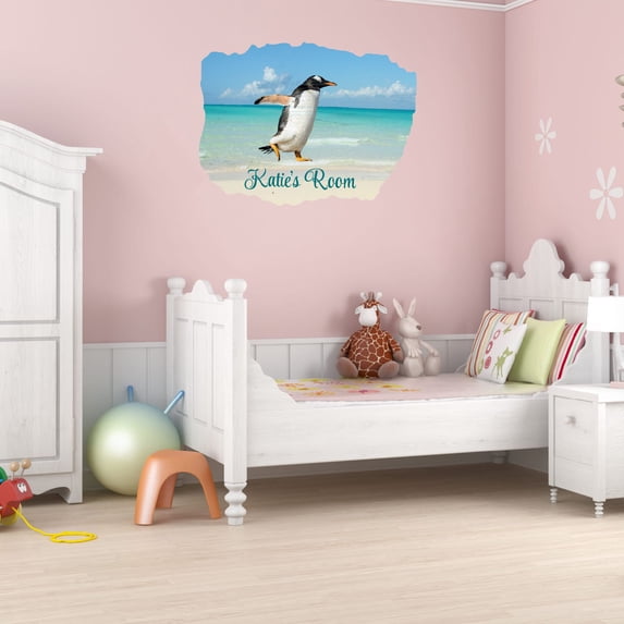 Personalized Watercolor Decal Bedroom Wall Decal for Children Actual Image Art Ocean Background Design Cute Custom Name Décor - Size: 30 In x 24 In