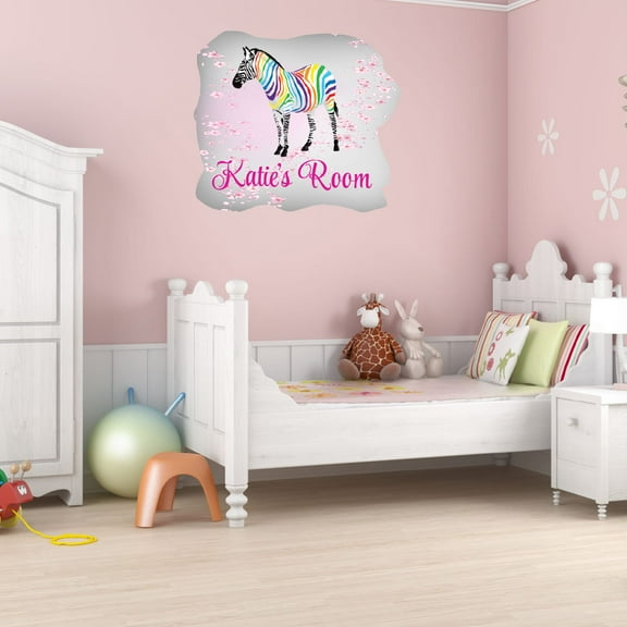 Personalized Watercolor Decal Bedroom Wall Decal for Children Customized Name Cherry Blossom Design Cute Custom Name Décor - Size: 10 In x 9 In