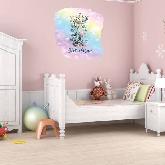 Personalized Watercolor Decal Living Room Wall Decal for Family Flowering Plant Multicolored Art Design Cute Custom Name Décor - Size: 18 In x 20 In