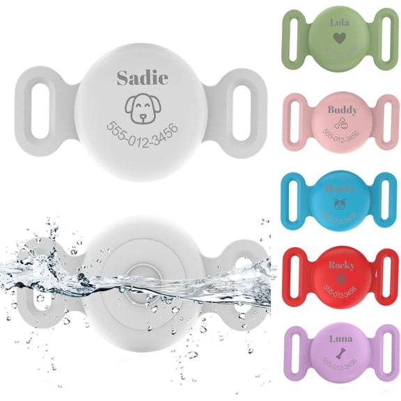 Personalized Waterproof Dog Collar Holder Compatible with AirTag Name & Phone,Custom Engraved Soft Silicone Case for Cats,Customized Anti-Lost GPS Tracker ID Cover for Pets,Backpacks & Luggage