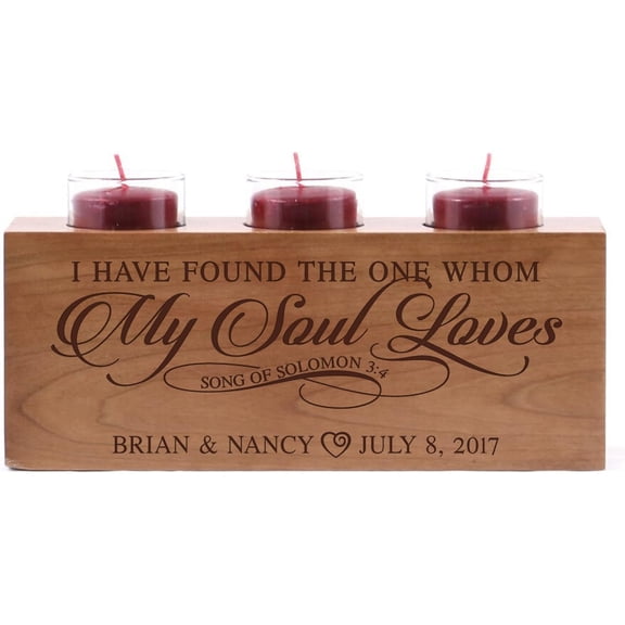 Personalized Wedding Anniversary Candle Holder for him her Engraved Cherry Wood Engagement Ideas for Boyfriend or Girlfriend I Have Found The one by LifeSong Milestones (I Have Found)