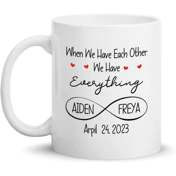 Personalized Wedding Anniversary Mug Gifts For Husband Wife, Custom Year Anniversary Coffee Mug, 1 Year Together Forever To Go Ring Couples Mug 11oz 15oz, Dating Anniversary Cup Gifts For Couples