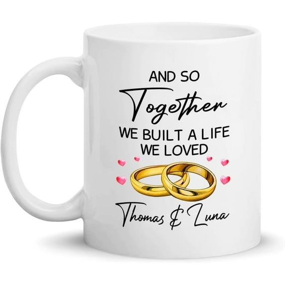 Personalized Wedding Anniversary Mug Gifts For Husband Wife, Custom Year Anniversary Coffee Mug, 1 Year Together Forever To Go Ring Couples Mug 11oz 15oz, Dating Anniversary Cup Gifts For Couples