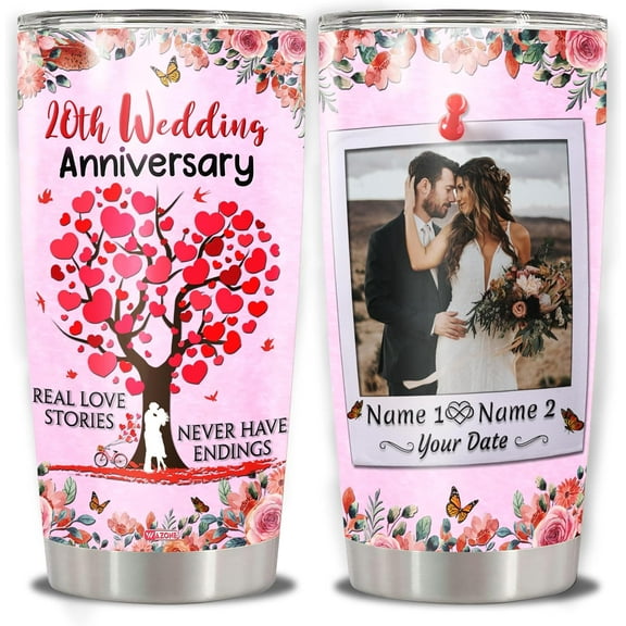 Personalized Wedding Anniversary Tumbler Customized Name Double Walled Vacuum Insulated With Lid Stainless Steel Coffee Cup Travel Mug 20 30 Oz Gifts For Men Women Valentine Christmas