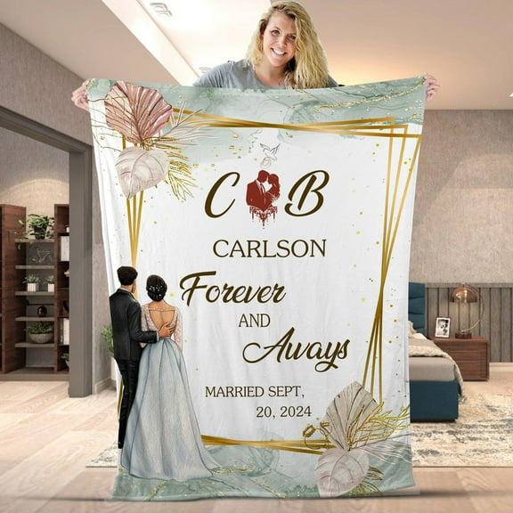 Personalized Wedding Blanket – Custom Couple Throw with Names, Initials & Date – Forever and Always Design – Marriage Or Anniversary Blanket With Custom Name - Fleece-60x80