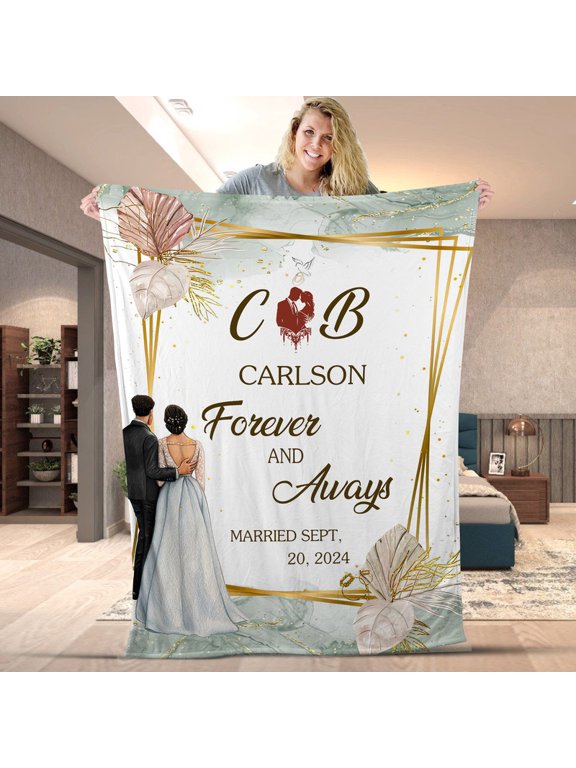 Personalized Wedding Blanket – Custom Couple Throw with Names, Initials & Date – Forever and Always Design – Marriage Or Anniversary Blanket With Custom Name - Sherpa -50x60