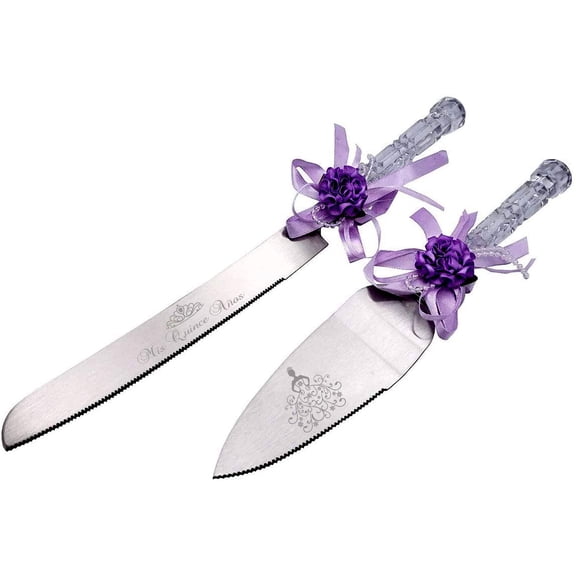 Personalized Wedding Cake Knife and Server Set with Engraving – Mis Quince Anos, Keepsake Gift for Wedding, Anniversary, Reception, Birthday & Other Occasions (CK-2PKH)
