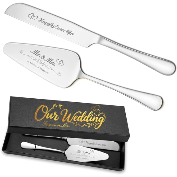 Personalized Wedding Cake Knife and Server Set Stainless Steel Cutting Set, Elet Bridal Pastry Knife, Marria Gift Custom Anniversary Birthday Graduation Gifts (Non-customized)