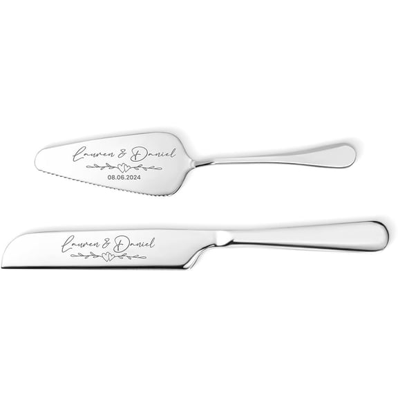 Personalized Wedding Cake Knife and Server Set, Custom Engraved Name and Date Cake Cutting Set Gift for Engagements Anniversaries Bride and Groom