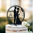 thumbnail image 1 of Personalized Wedding Cake Topper, Black Acrylic Circle Design, Custom Date and Names, Romantic Silhouette, 1 of 7