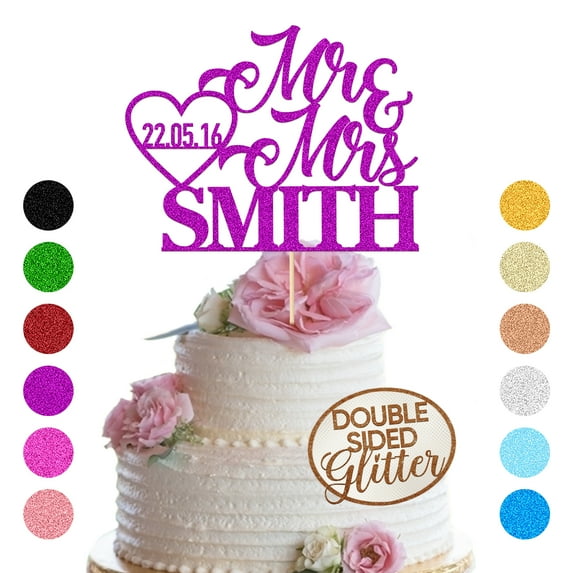 Personalized Wedding Cake Topper,  Mr & Mrs Cake Topper, Wedding Anniversary Party Decoration, Multi Colors Double Sided Glitter