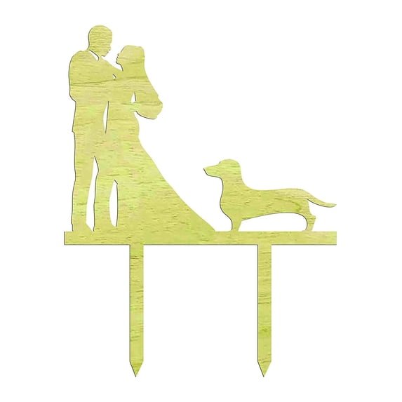 Personalized Wedding Cake Topper bride and groom With Dog silhouette Rustic Wooden Cake Topper Cake Decoration 6"-7" Inches Wide