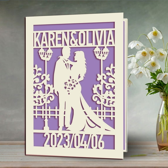 Personalized Wedding Card for Bride and Groom,Congratulations Wedding Greeting Card with Envelope,Customized Names and Date, Multi Colors Paper Inlay Blank Inside