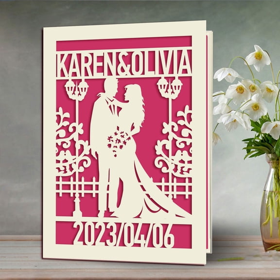 Personalized Wedding Card for Bride and Groom,Congratulations Wedding Greeting Card with Envelope,Customized Names and Date, Multi Colors Paper Inlay Blank Inside