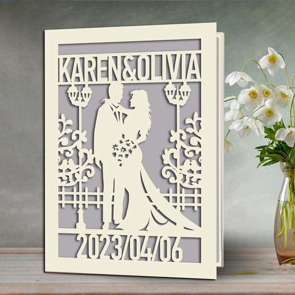 Personalized Wedding Card for Bride and Groom,Congratulations Wedding Greeting Card with Envelope,Customized Names and Date, Multi Colors Paper Inlay Blank Inside