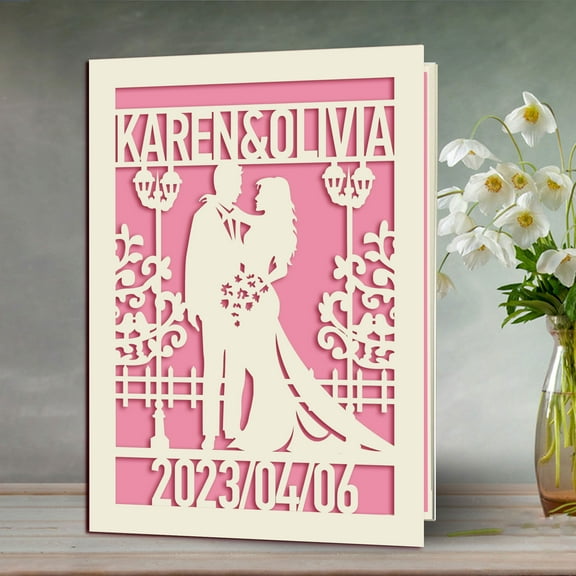 Personalized Wedding Card for Bride and Groom,Congratulations Wedding Greeting Card with Envelope,Customized Names and Date, Multi Colors Paper Inlay Blank Inside